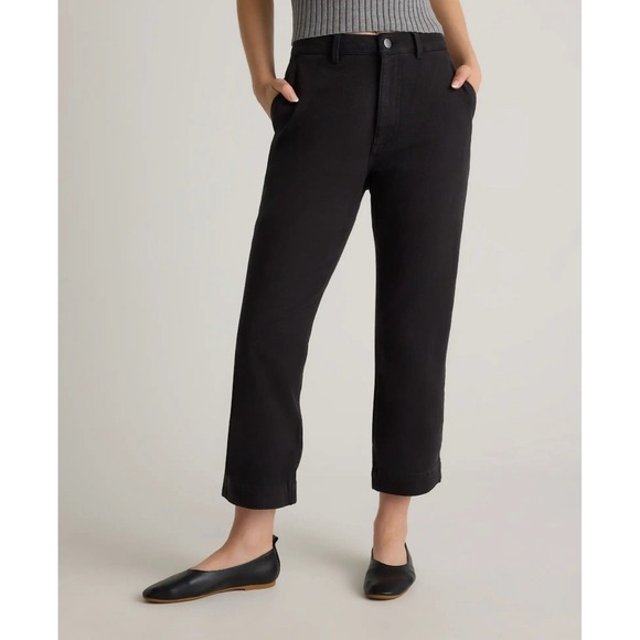 NWT Quince Black Organic Stretch Cotton Twill‎ Straight Leg Cropped Pants 12/26 - Picture 5 of 6